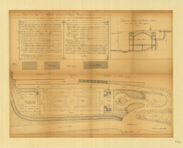 L’image représente une esquisse de du projet de Jardin d'Hiver avec Casino et promenoir couvert