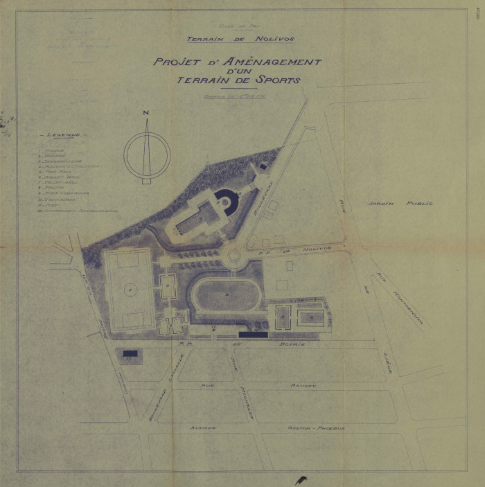 L’image représente le plan d’aménagement d’un terrain de sports à Nolivos